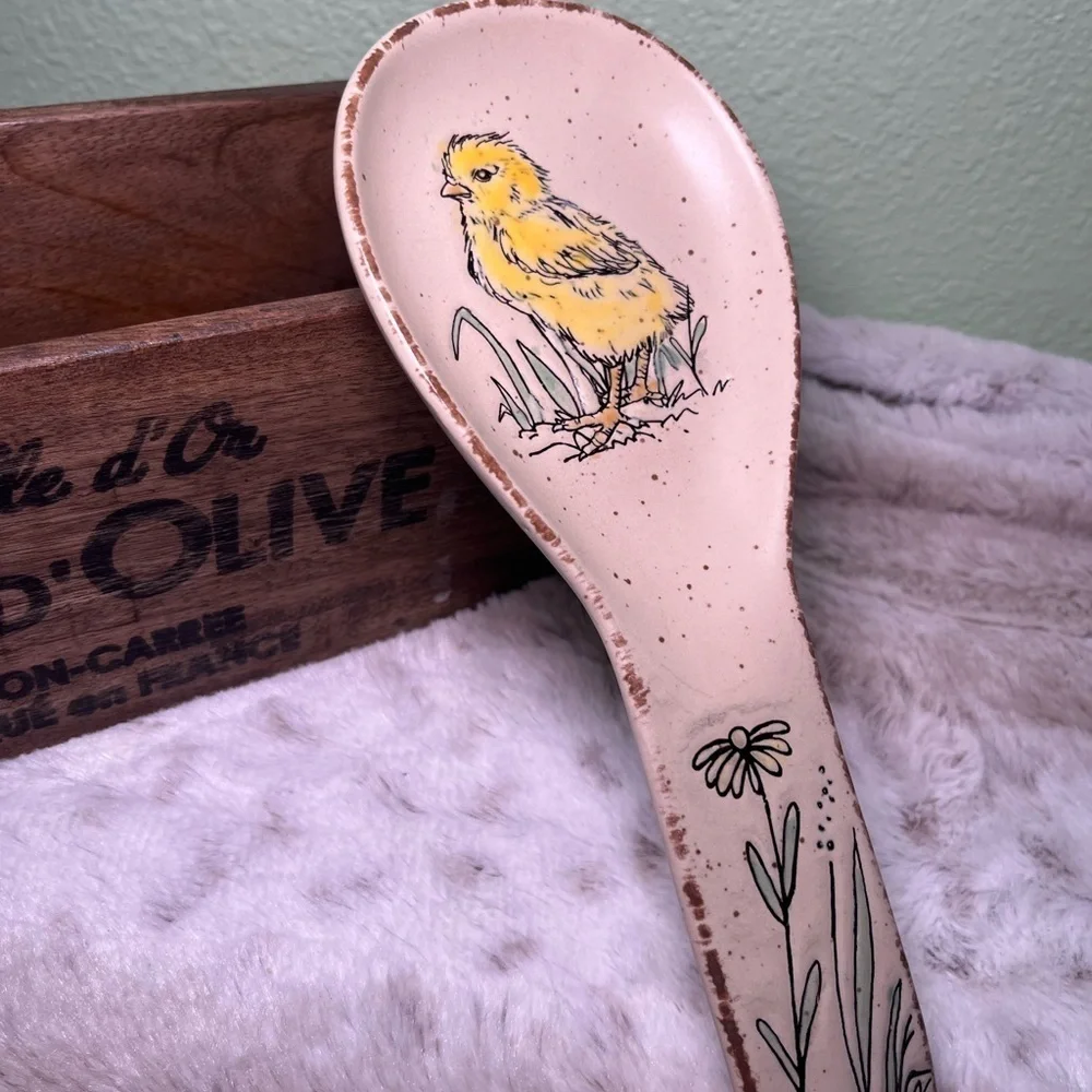 Spectrum Designz Spring Easter Chick w/Flowers Ceramic 9” Spoon Rest - Picture 4 of 10